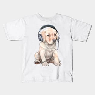 Watercolor Labrador Retriever Dog with Headphones Kids T-Shirt